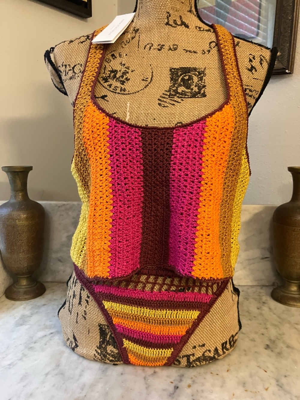 Free People Anna Koserova Hand Knitted Stripe Bikini L! Sexy Has Bra Insert! NWT